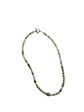 Nephrite Jade Stone Bead  Necklace With Silver Celtic Accent Beads
